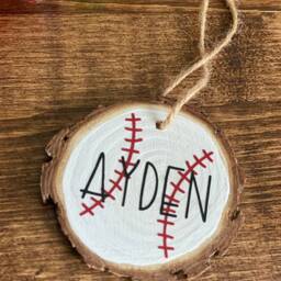 Baseball Ornament - Wood Log Christmas Decor Rustic Personalized Gift Kids Adult - thumbnail 2