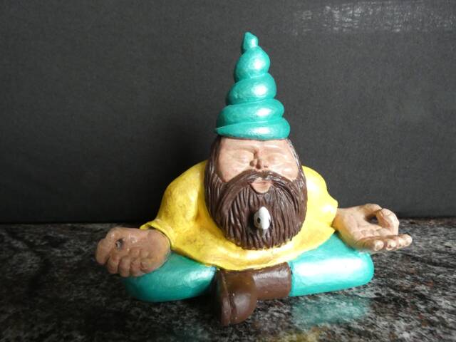 Meditating Garden Gnome With 12 Fingers, Polyurethane Resin-Cast - image 1