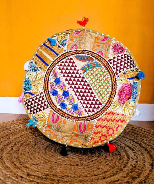 Embroidered Pouf Cover. Patchwork Ottoman. Handmade Home Decor - image 1