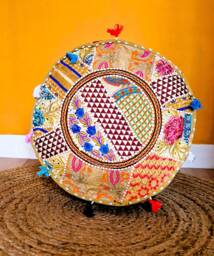 Embroidered Pouf Cover. Patchwork Ottoman. Handmade Home Decor