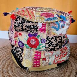 Embroidered Pouf Cover. Patchwork Ottoman. Handmade Home Decor - thumbnail 2