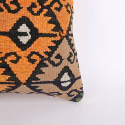 Vintage Turkish Kilim Pillow Cover Handwoven Wool Cushion - 16x16 - thumbnail 2