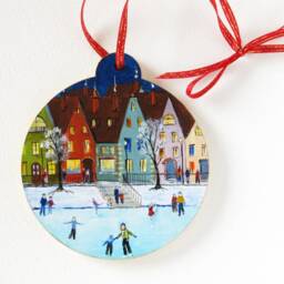 Unique Christmas Ornament, Hand Painted Decorations, Figure Skating Gift, Winter Town Ornament - thumbnail 2