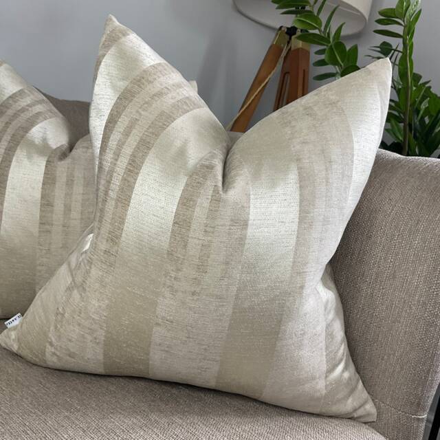 Modern Striped Cushion Cover Taupe/Mink Throw Pillow - Handmade Double Sided Home Decor - image 1