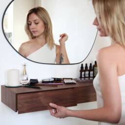 Minimalist Floating Dressing Table/Vanity - Made Of American Walnut - thumbnail 3