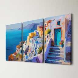 Santorini Greece Cliffside 3 Panel Split Canvas Wall Art Summers Day Summer Cityscape Oil Painting Framed Home Decor