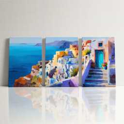 Santorini Greece Cliffside 3 Panel Split Canvas Wall Art Summers Day Summer Cityscape Oil Painting Framed Home Decor - thumbnail 3