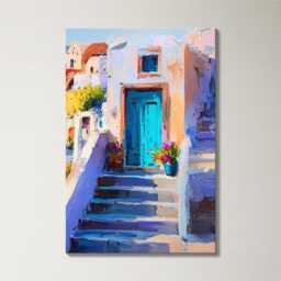 Santorini Greece Cliffside 3 Panel Split Canvas Wall Art Summers Day Summer Cityscape Oil Painting Framed Home Decor - thumbnail 4
