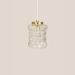 Cvetka Vintage Pendant Light Handcrafted Glass Lamp Textured Retro Ceiling Fixture Yugoslavia Gold Brass - thumbnail 2