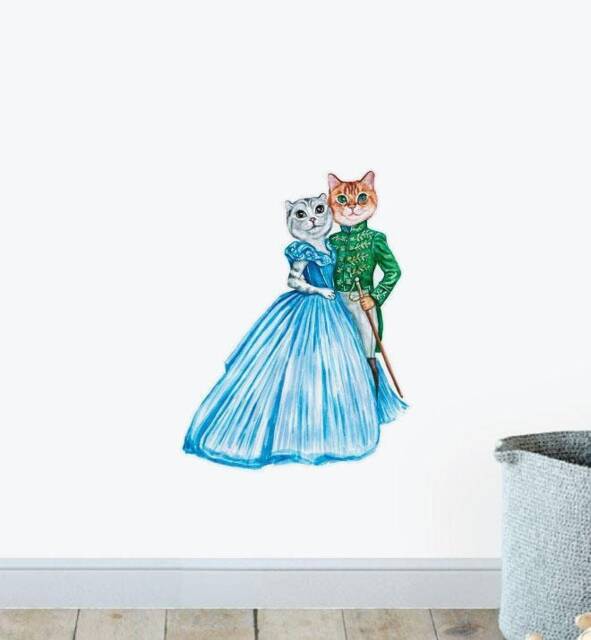 Handsome Tabby With Princess Kitty Wall Sticker Decal - Dogs & Pets Stickers, Art, Decals, Animals Decals