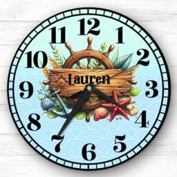 Nautical Boat Pirate Ship Wheel Personalised Gift For Kid's Bedroom Clock - Kids Clock, Children's , Custom Wall