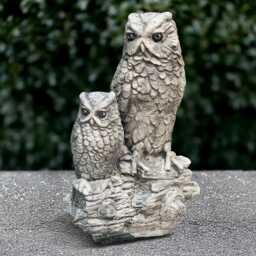 Outdoor Family Owl Statue Concrete Birds Sculpture Stone Realistic Ornament Garden Decoration Handmade Art Front Door Figurine Gift - thumbnail 1