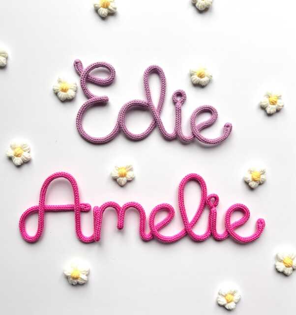 Personalised Kids Knitted Wire Name Sign - Baby Names Nursery New Gifts Room Wall Decor Rope Words Playroom - image 1