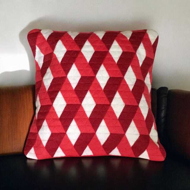 Needlepoint Pillow Geometric 3D Op Art Cushion, Pure Wool - image 1
