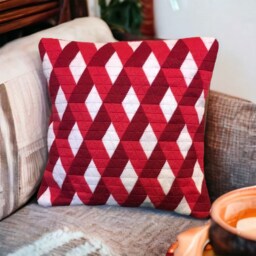 Needlepoint Pillow Geometric 3D Op Art Cushion, Pure Wool - thumbnail 3