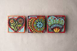 Happy Hearts Set Of Three, Handmade Ceramic Tiles, Square Wall Art - Made To Order - thumbnail 1