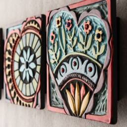 Happy Hearts Set Of Three, Handmade Ceramic Tiles, Square Wall Art - Made To Order - thumbnail 2