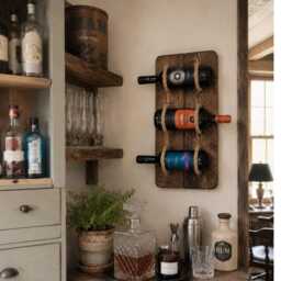 Rustic Reclaimed Wood Wine Rack Wall Mounted Rope Bottle Holder - thumbnail 3