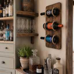 Rustic Reclaimed Wood Wine Rack Wall Mounted Rope Bottle Holder - thumbnail 1