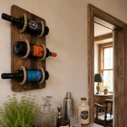 Rustic Reclaimed Wood Wine Rack Wall Mounted Rope Bottle Holder - thumbnail 2
