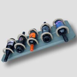 Rustic Reclaimed Wood Wine Rack Wall Mounted Rope Bottle Holder - thumbnail 4