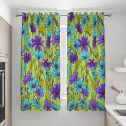 Bright Green Floral Curtains, Blue & Purple Flower Drapes, Custom Made Window Panels, Eyelet Or Rod Pocket, Bold Botanical Decor - thumbnail 3