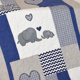 Elephant Baby Blanket, Navy Gray Crib Quilt, Chevron Kids Bedding, Toddler Patchwork Bespread - thumbnail 2