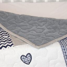 Elephant Baby Blanket, Navy Gray Crib Quilt, Chevron Kids Bedding, Toddler Patchwork Bespread - thumbnail 3
