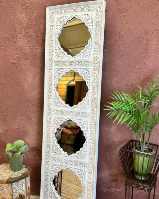 Large Hand-Carved Mango Wood Wall Mirror - Traditional Indian Motifs - image 1