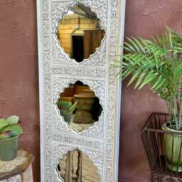Large Hand-Carved Mango Wood Wall Mirror - Traditional Indian Motifs - thumbnail 2