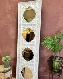 Large Hand-Carved Mango Wood Wall Mirror - Traditional Indian Motifs - thumbnail 1