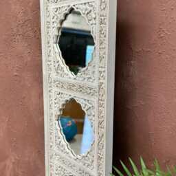 Large Hand-Carved Mango Wood Wall Mirror - Traditional Indian Motifs - thumbnail 3