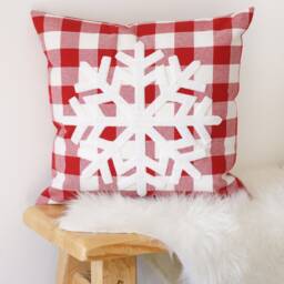Christmas Pillows, Red Plaid Pillow Cover, Snowflake Throw Case 18x18, Holiday Cushion Decor - thumbnail 3