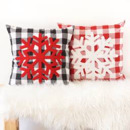 Christmas Pillows, Red Plaid Pillow Cover, Snowflake Throw Case 18x18, Holiday Cushion Decor - thumbnail 4