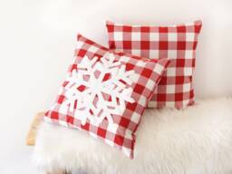 Christmas Pillows, Red Plaid Pillow Cover, Snowflake Throw Case 18x18, Holiday Cushion Decor