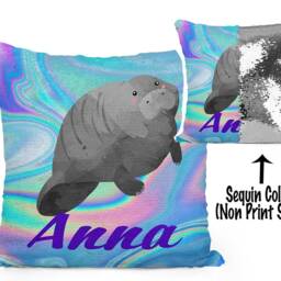 Personalized Manatee Mermaid Sequin Flip Pillow - Customize With Your Name - thumbnail 2