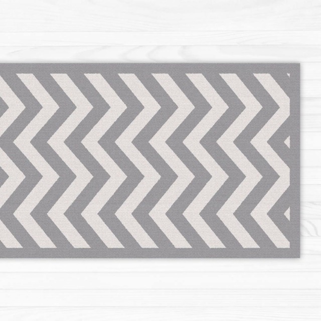 Grey Chevron Area Rug, Printed Linoleum Vinyl Mat. Art Mat With Zigzag Geometric Design - image 1