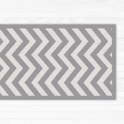 Grey Chevron Area Rug, Printed Linoleum Vinyl Mat. Art Mat With Zigzag Geometric Design