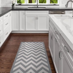 Grey Chevron Area Rug, Printed Linoleum Vinyl Mat. Art Mat With Zigzag Geometric Design - thumbnail 2