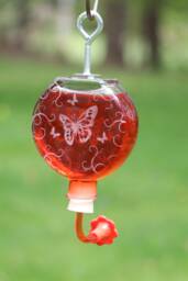 Etched Butterfly With Flourish Window Or Garden Bottle Hummingbird Feeder - thumbnail 1