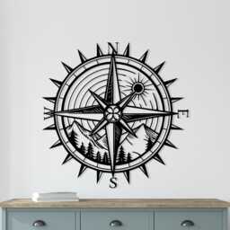 Compass Metal Wall Art, Mountain Forest Nature Decor, Adventure Traveler Gift, Large Rose - thumbnail 2