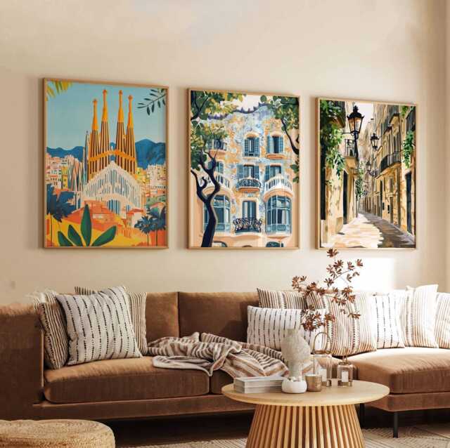 Set Of 3 Barcelona Posters, Spain Travel Wall Art, City Prints Set, Modern Poster Decor - image 1