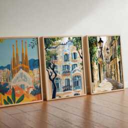 Set Of 3 Barcelona Posters, Spain Travel Wall Art, City Prints Set, Modern Poster Decor - thumbnail 3