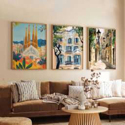 Set Of 3 Barcelona Posters, Spain Travel Wall Art, City Prints Set, Modern Poster Decor - thumbnail 1