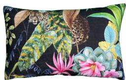 Tonga Leopard Print Cushion Cover Black Velvet Throw Pillow - 60x40cm - thumbnail 1