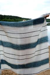 Handmade Linen Beach Blanket Large Striped Towel With Zipper Pocket - thumbnail 1