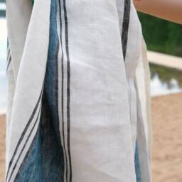 Handmade Linen Beach Blanket Large Striped Towel With Zipper Pocket - thumbnail 3