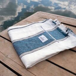 Handmade Linen Beach Blanket Large Striped Towel With Zipper Pocket - thumbnail 2