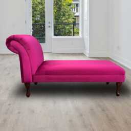Berry Pink Armless Chaise Longue - Velvet Indoor Sofa Lounger Handmade in Britain