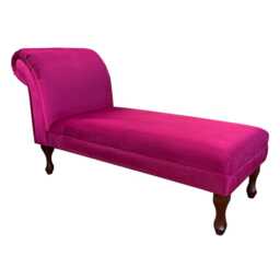Berry Pink Armless Chaise Longue - Velvet Indoor Sofa Lounger Handmade in Britain - thumbnail 2
